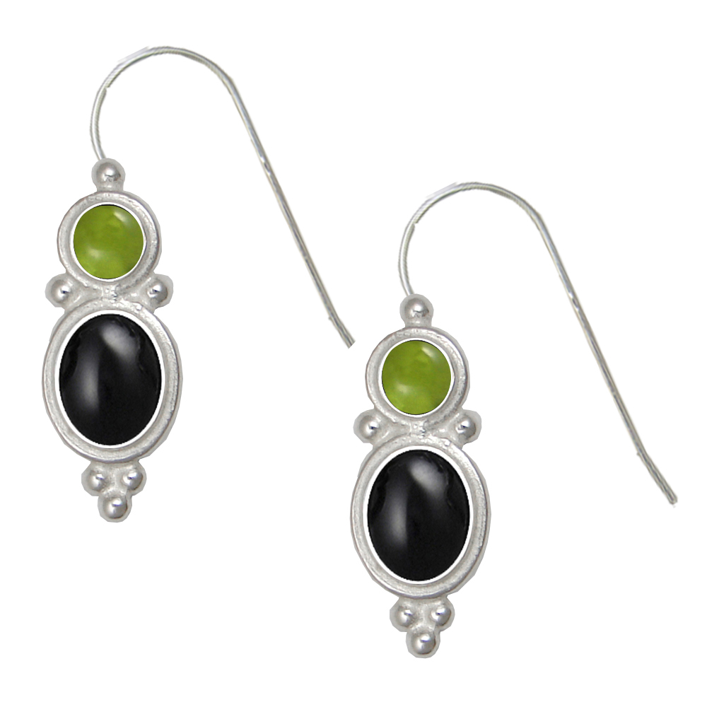 Sterling Silver Drop Dangle Earrings Black Onyx And Peridot